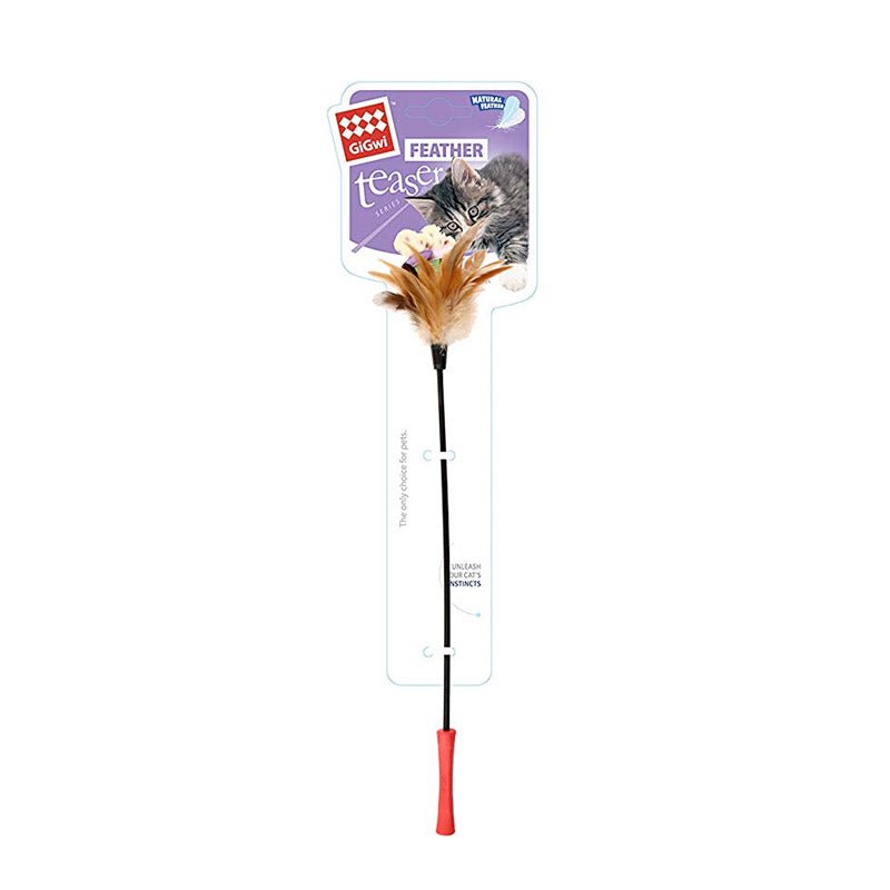 Feather Teaser with Natural Plush Tail and TPR Handle (Purple) - Shopivet.com