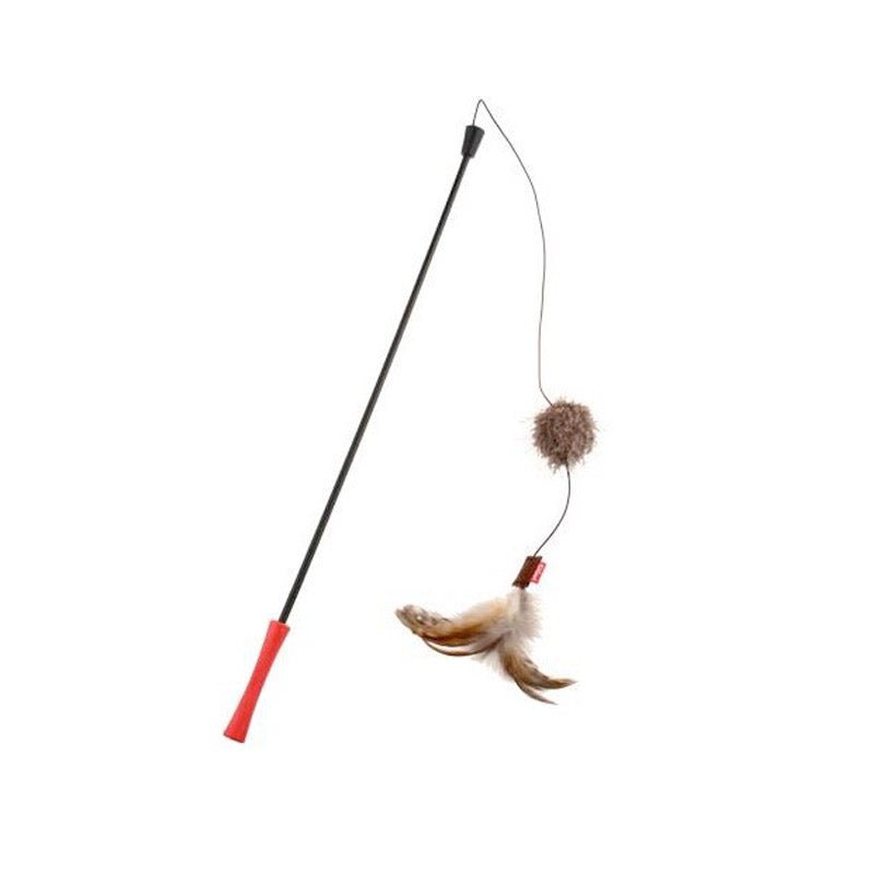 Feather Teaser with Natural Plush Tail and TPR Handle (Red) - Shopivet.com