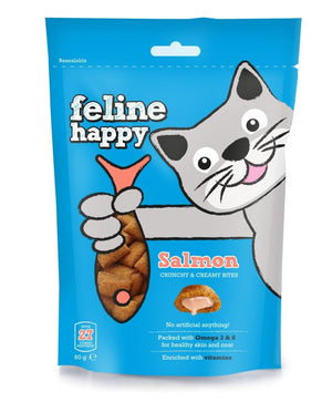 Feline Happy Salmon Crunchy & Creamy Cat Treats 60g - 60G - Shopivet.com