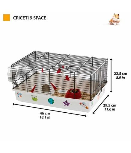 Ferplast Cage CRICETI 9 SPACE - Cute Hamster Cage with Stickers Included. Setting: space.46 x 29,5 x h 23 cm - Shopivet.com
