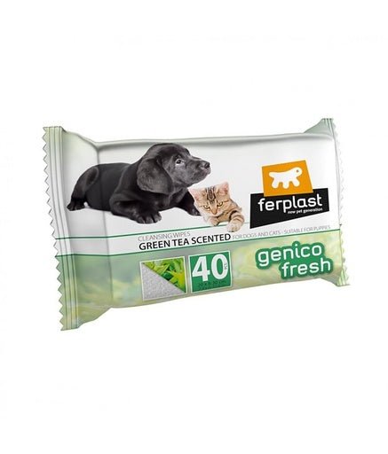 Ferplast Genico Fresh Wet cleaning Wipes[Count - 40, Dimension - 20 x 30cm, Flavor - Green Tea] - Shopivet.com