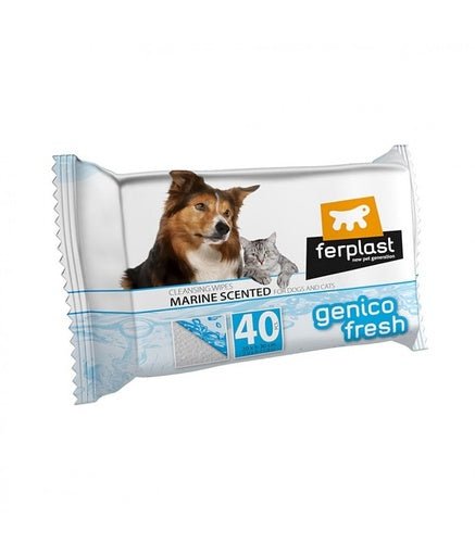Ferplast Genico Fresh Wet cleaning Wipes[Count - 40, Dimension - 20 x 30cm, Flavor - Marine] - Shopivet.com