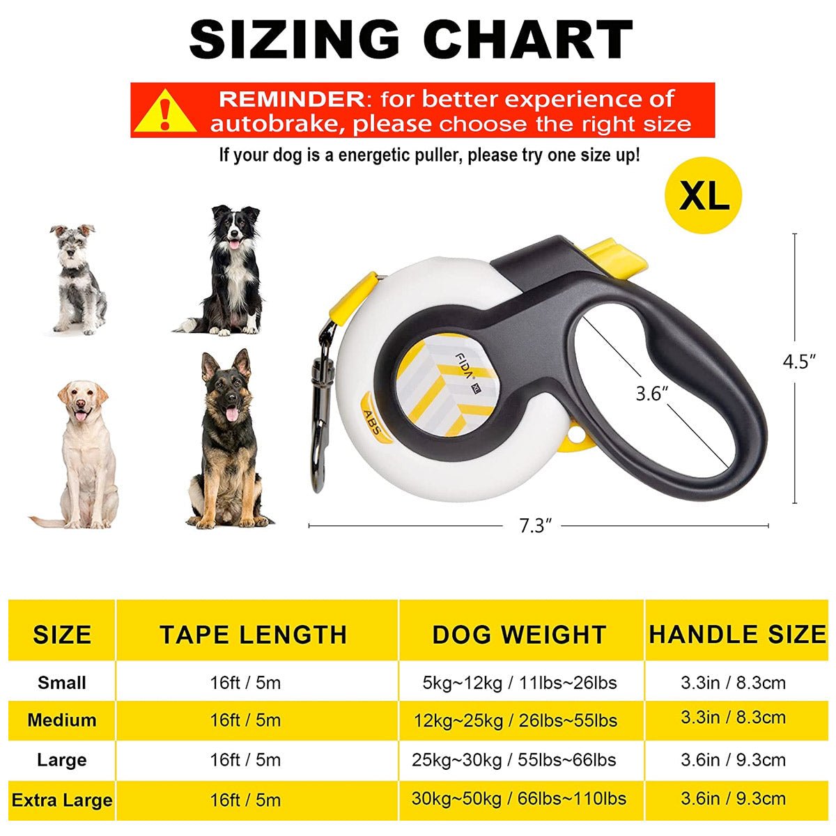 Fida Autobrake Retractable Dog Leash 16 ft - S - Shopivet.com