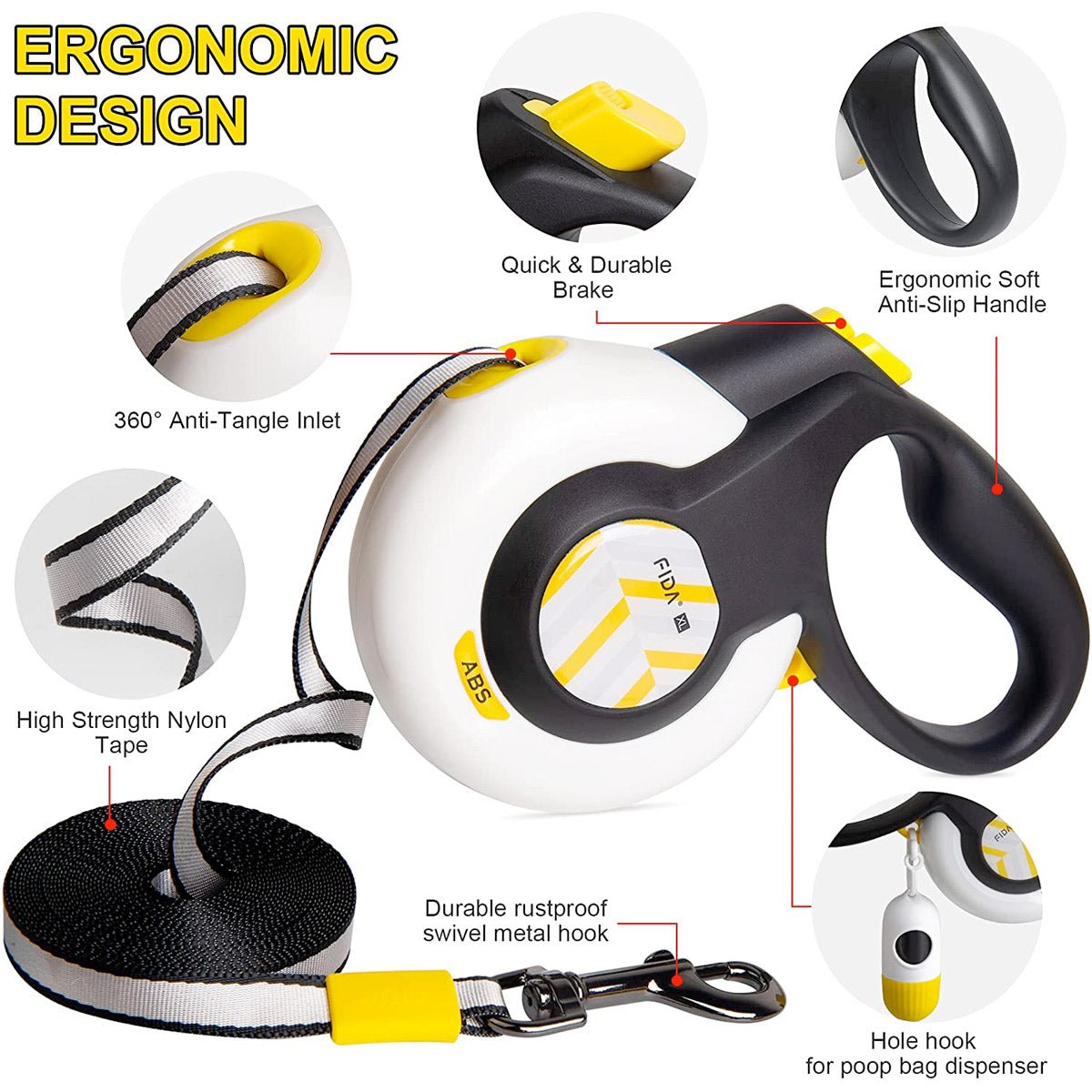 Fida Autobrake Retractable Dog Leash 16 ft - S - Shopivet.com