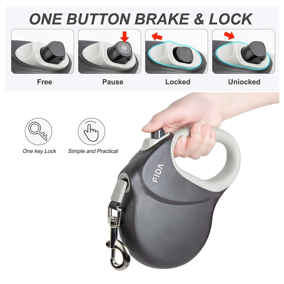 Fida Heavy Duty Retractable Dog leash 26ft (8m) - blue - Shopivet.com