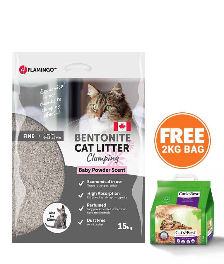 Flamingo Bentonite Baby Powder Scent Clumping Cat Litter - 15KG - Shopivet.com