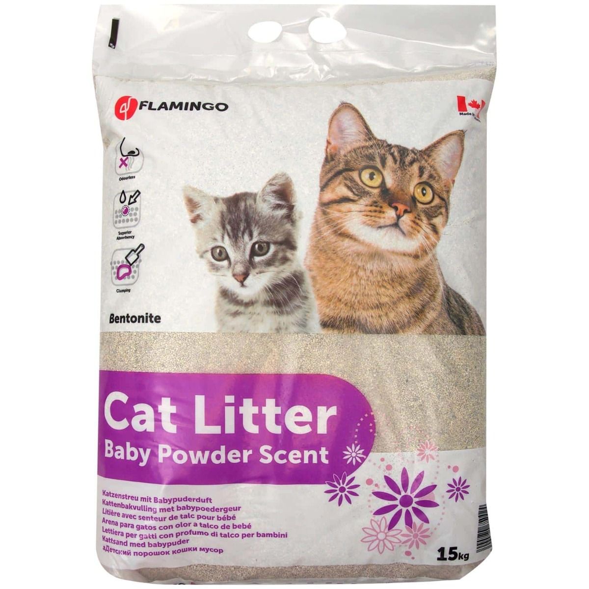 Flamingo Bentonite Baby Powder Scent Clumping Cat Litter - 15KG - Shopivet.com