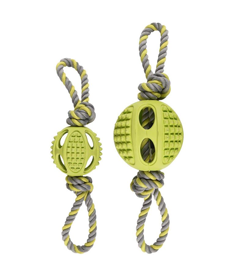 Flamingo Drury Rubber Ball with Tug Rope Dog Toy - GREEN - Shopivet.com