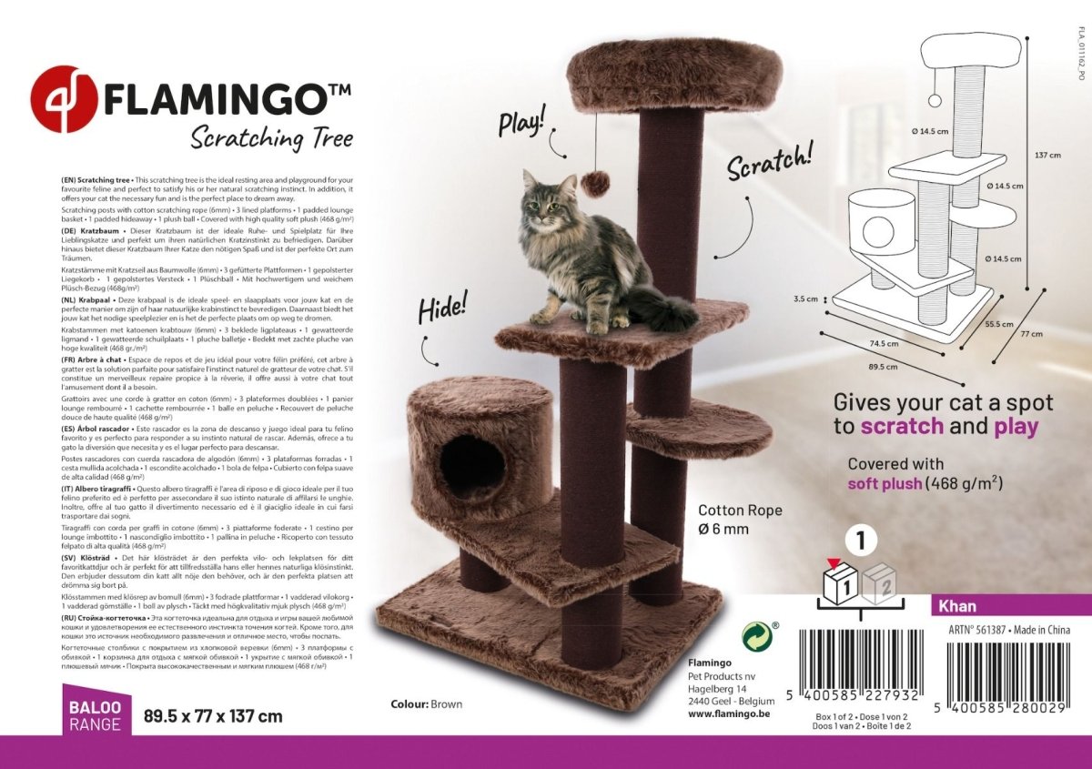 Flamingo Khan Brown Cat Scratching Tree 89.5x77x137cm - Shopivet.com