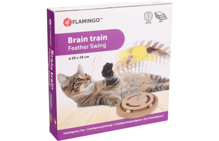 Flamingo Kitty Brain Train with Feather Cat Toy - Shopivet.com