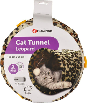 Flamingo Leopard Tunnel with Ball Brown Cat Toy 90x25cm - Shopivet.com