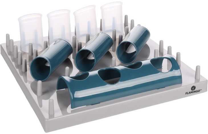 Flamingo Puzzle Feeder Fumbo Interactive Cat Toy Grey/Blue 26x20cm - Shopivet.com