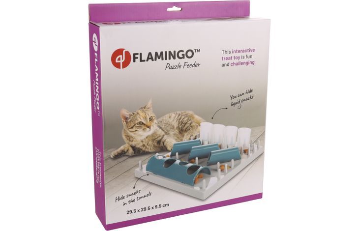Flamingo Puzzle Feeder Fumbo Interactive Cat Toy Grey/Blue 26x20cm - Shopivet.com