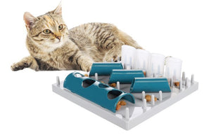 Flamingo Puzzle Feeder Fumbo Interactive Cat Toy Grey/Blue 26x20cm - Shopivet.com