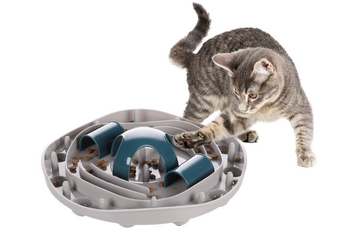 Flamingo Puzzle Feeder Hanto Interactive Cat Toy Grey/Blue 28.5x7cm - Shopivet.com