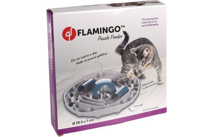 Flamingo Puzzle Feeder Hanto Interactive Cat Toy Grey/Blue 28.5x7cm - Shopivet.com