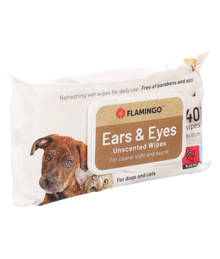 Flamingo Reini Ears & Eyes Unscented Cat & Dog Pet Wipes 40pcs - Shopivet.com