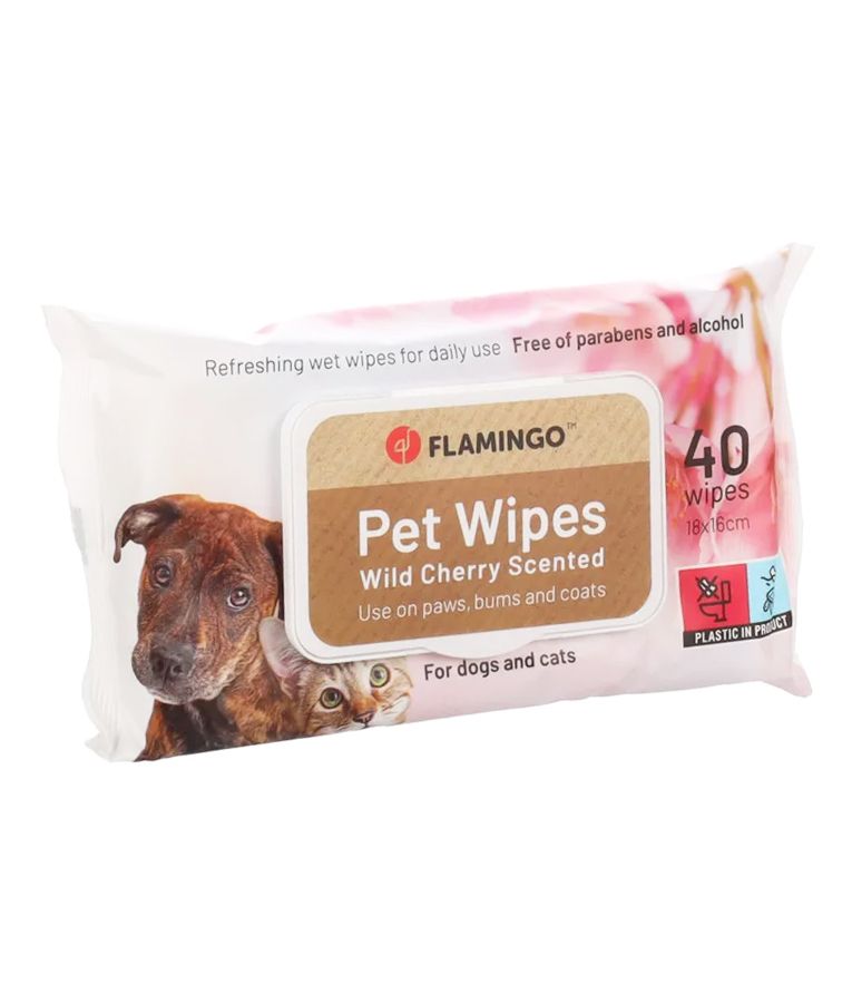 Flamingo Reini Universal Wild Cherry Cat & Dog Pet Wipes 40pcs - Shopivet.com