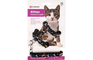 Flamingo Topo Mouse Motif Kitten Harness & Leash Black 20 - 35cm 10mm - Shopivet.com