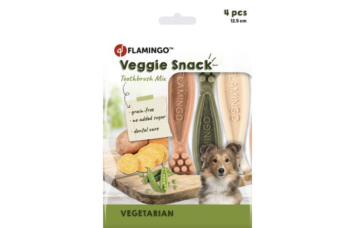 Flamingo Veggie Snack Toothbrush Mix Adult Dog Treats - 12.5cm (4pcs) - Shopivet.com