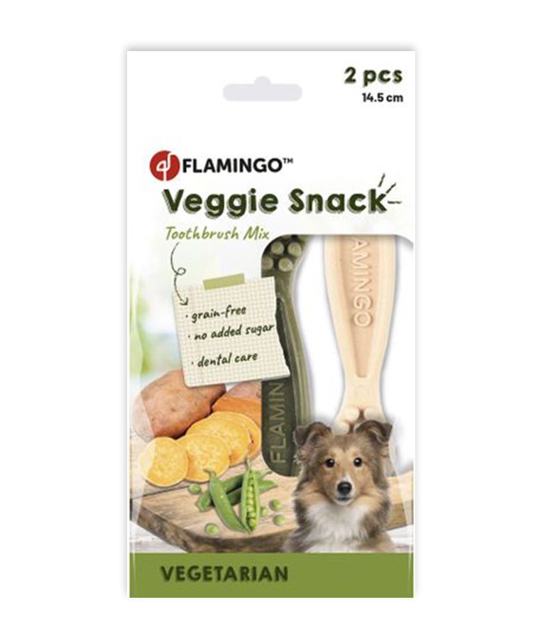 Flamingo Veggie Snack Toothbrush Mix Adult Dog Treats - 14.5cm (2pcs) - Shopivet.com
