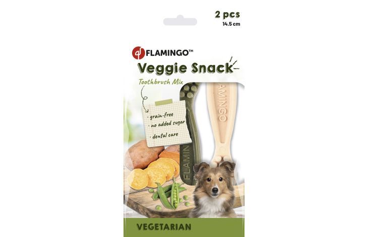 Flamingo Veggie Snack Toothbrush Mix Adult Dog Treats - 14.5cm (2pcs) - Shopivet.com