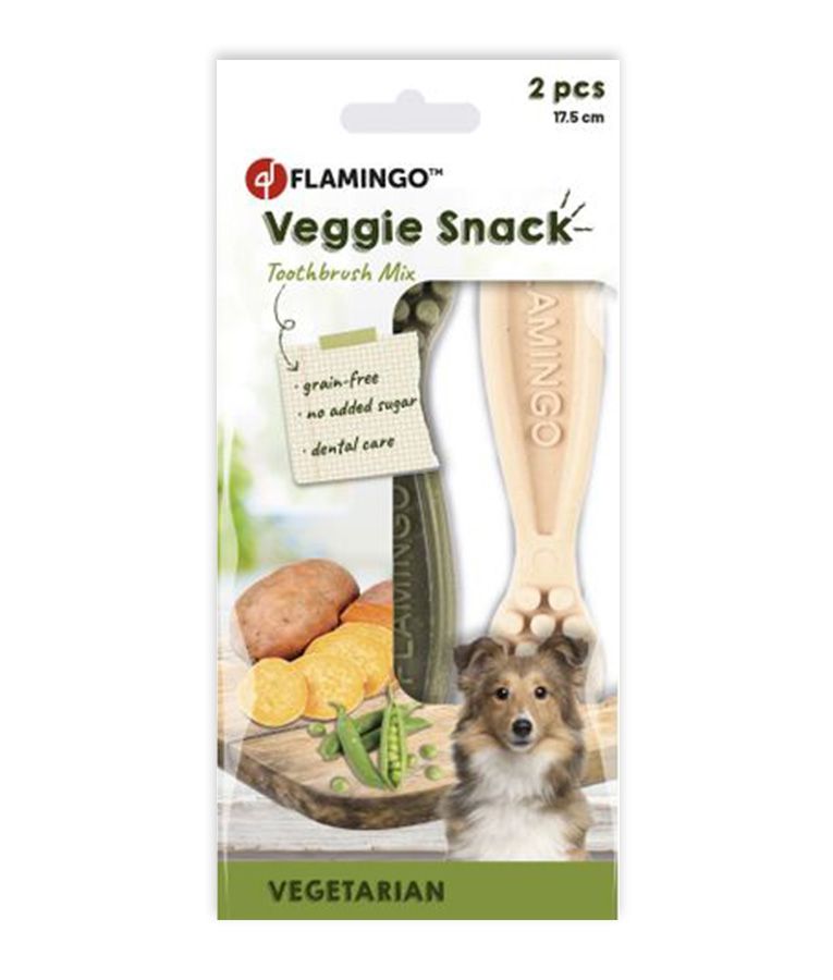 Flamingo Veggie Snack Toothbrush Mix Adult Dog Treats - 17.5cm (2pcs) - Shopivet.com