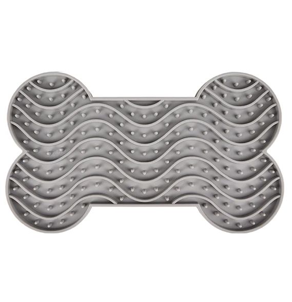 Flamingo Yummy Silicone Bone Grey Dog Lick Pad Large - Grey Large - Shopivet.com
