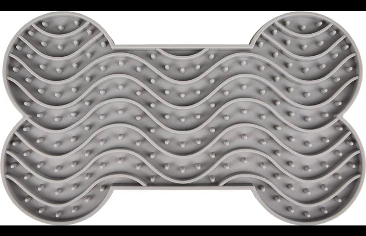Flamingo Yummy Silicone Bone Grey Dog Lick Pad Large - Grey Large - Shopivet.com