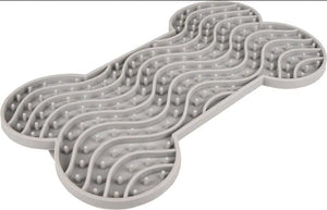 Flamingo Yummy Silicone Bone Grey Dog Lick Pad Large - Grey Large - Shopivet.com
