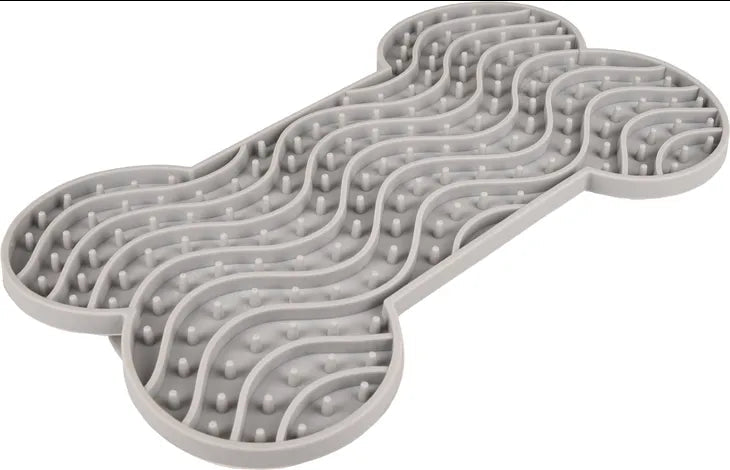 Flamingo Yummy Silicone Bone Grey Dog Lick Pad Large - Grey Large - Shopivet.com