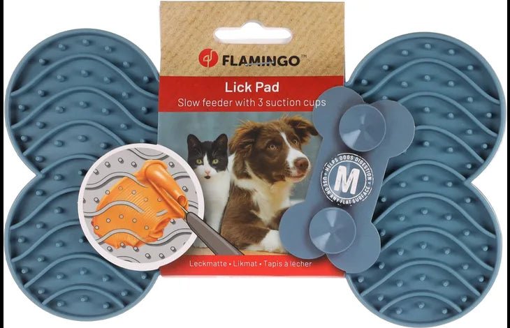 Flamingo Yummy Silicone Bone Lick Pad - Petrol Medium - Shopivet.com