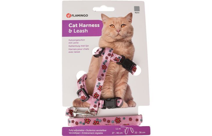 Flamingo Ziggi Flower Cat Harness & Leash 20 - 35cm 10mm - Shopivet.com