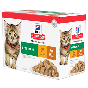 Hill’s Science Plan Kitten Wet Cat Food Multipack with Chicken, Turkey Pouches (12x85g)