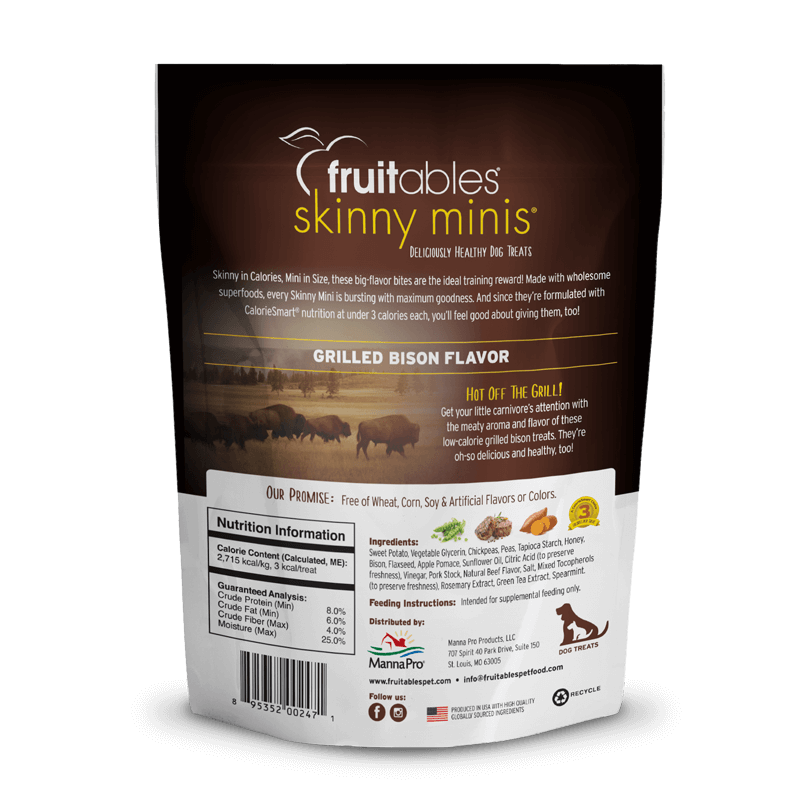 Fruitables Skinny Minis Dog Treats Grilled Bison 141 gr - Shopivet.com