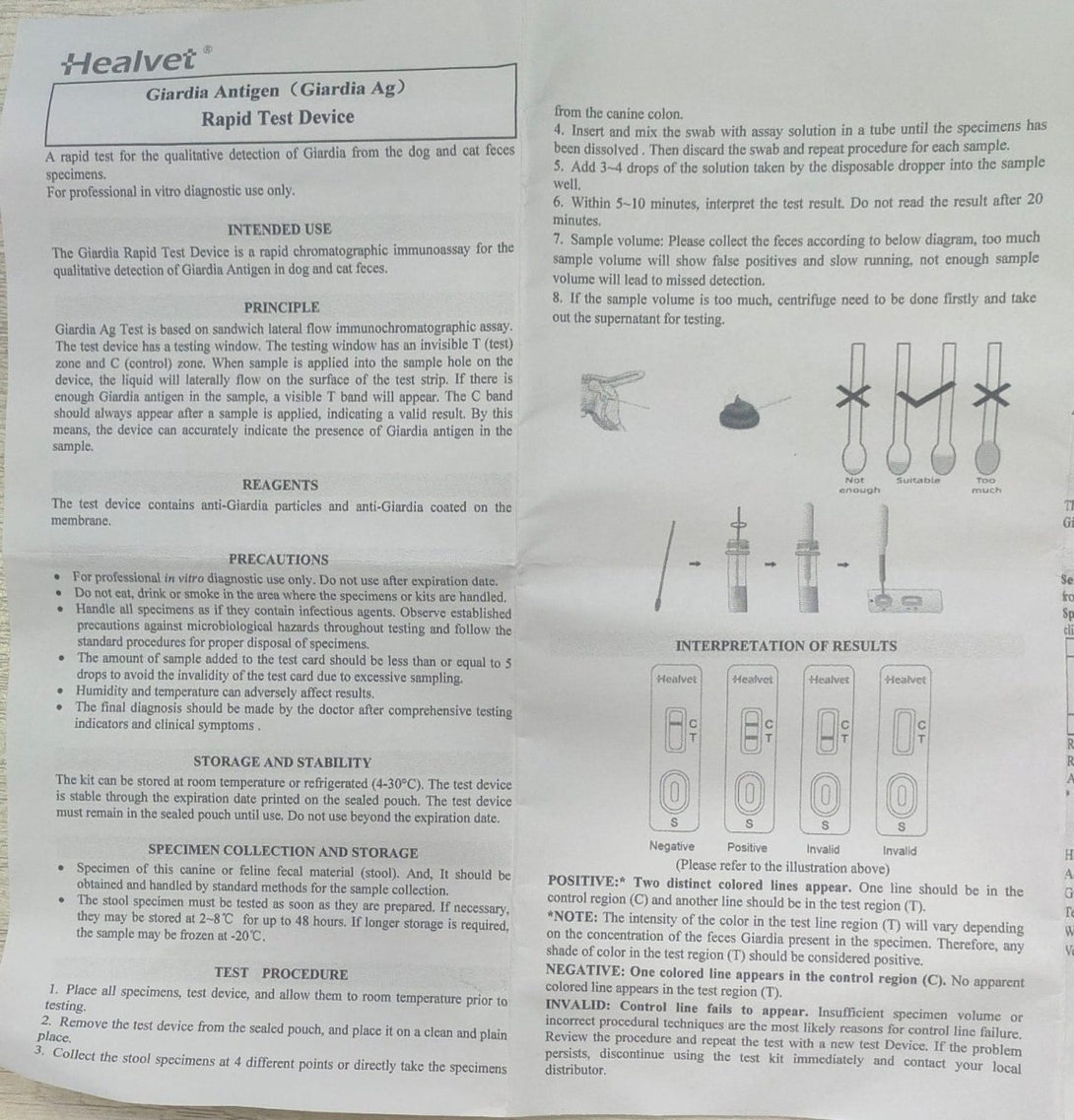 Giardia AG Rapid Test Healvet 1 Test - Shopivet.com