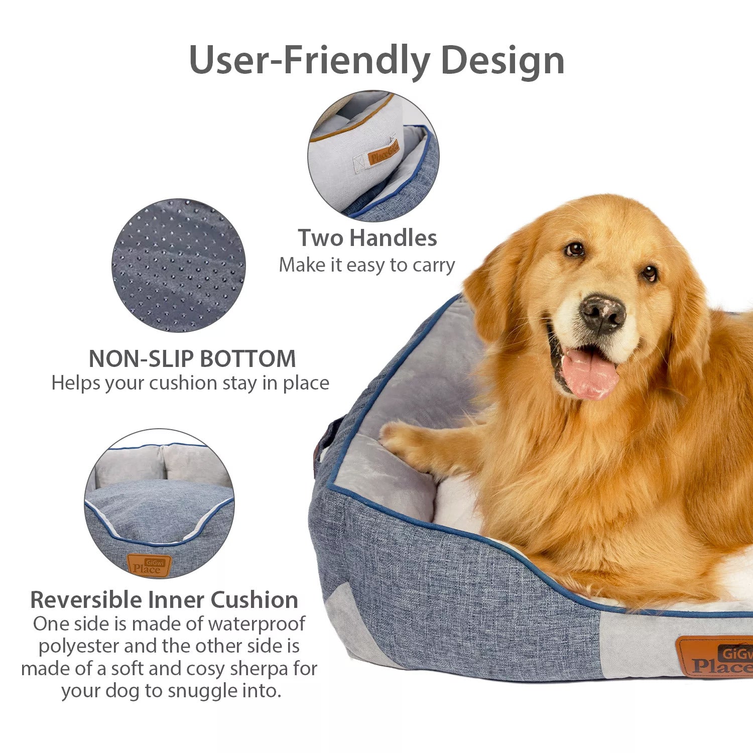 GiGwi Place Removable Cushion Luxury Dog Bed - Round - medium - blue
