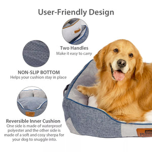 GiGwi Place Removable Cushion Luxury Dog Bed - Square - medium - blue