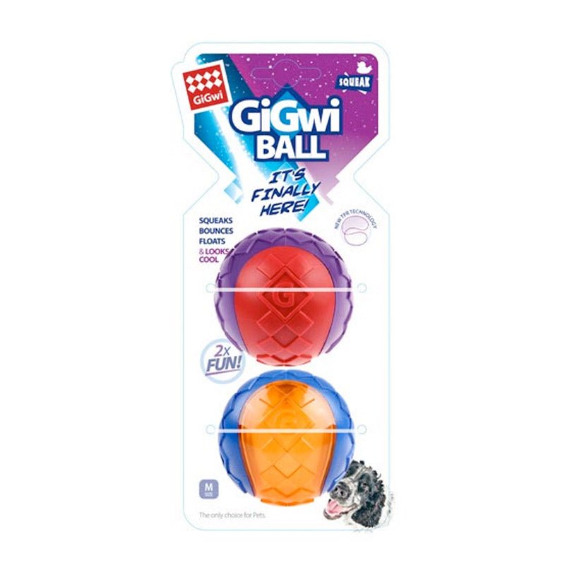 Gigwi Ball Medium 2pack Red/Orange Solid Transparent with Squeaker - Shopivet.com