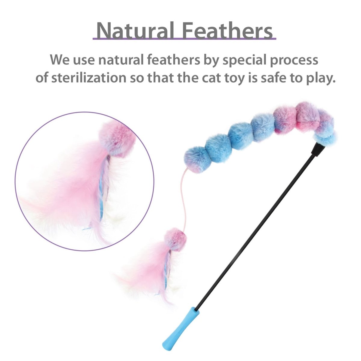 GiGwi Catwand Feather Teaser with natural feather, plush tail and TPR handle - Shopivet.com