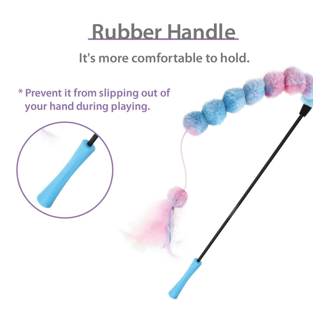 GiGwi Catwand Feather Teaser with natural feather, plush tail and TPR handle - Shopivet.com