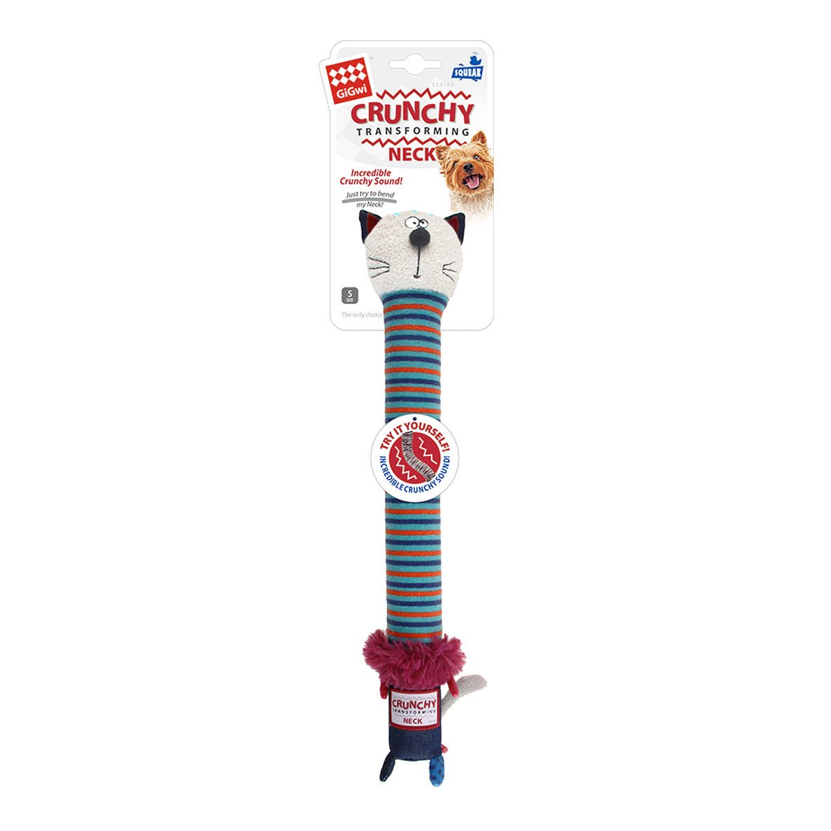 GiGwi Crunchy Neck ‘Plush Friendz’ Cat with Bone & Squeaker – Small - Shopivet.com