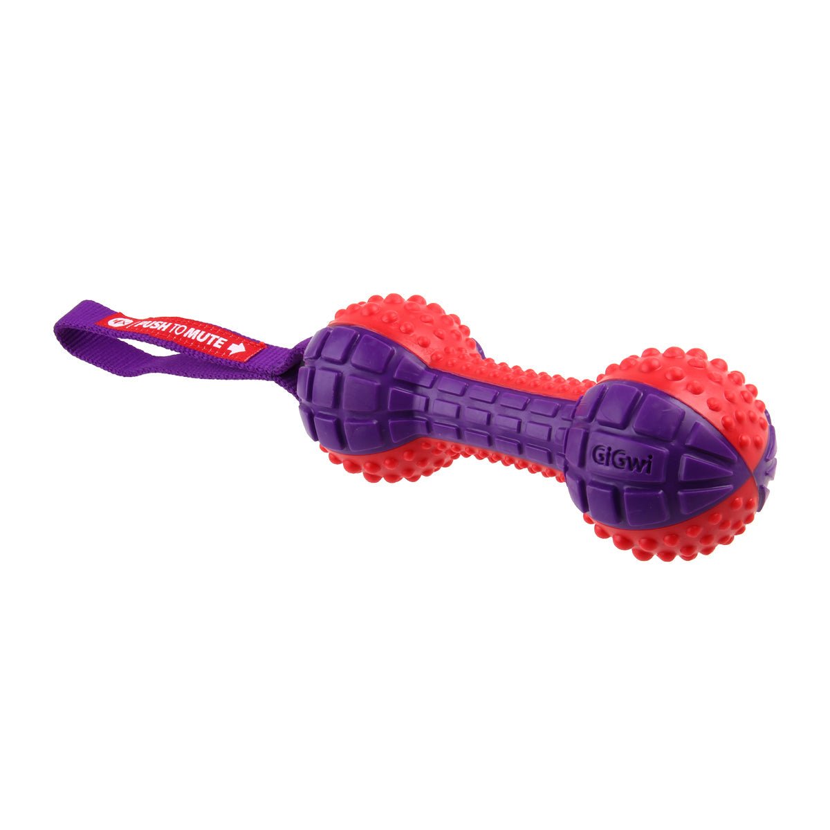 GiGwi Dumbell ‘Push To Mute’ – Red/Purple - Shopivet.com