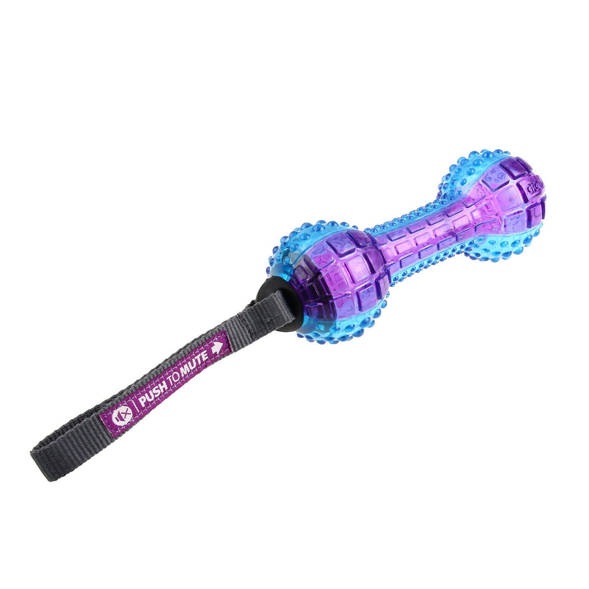 GiGwi Dumbell ‘Push To Mute’ Transparent – Purple / Blue - Shopivet.com