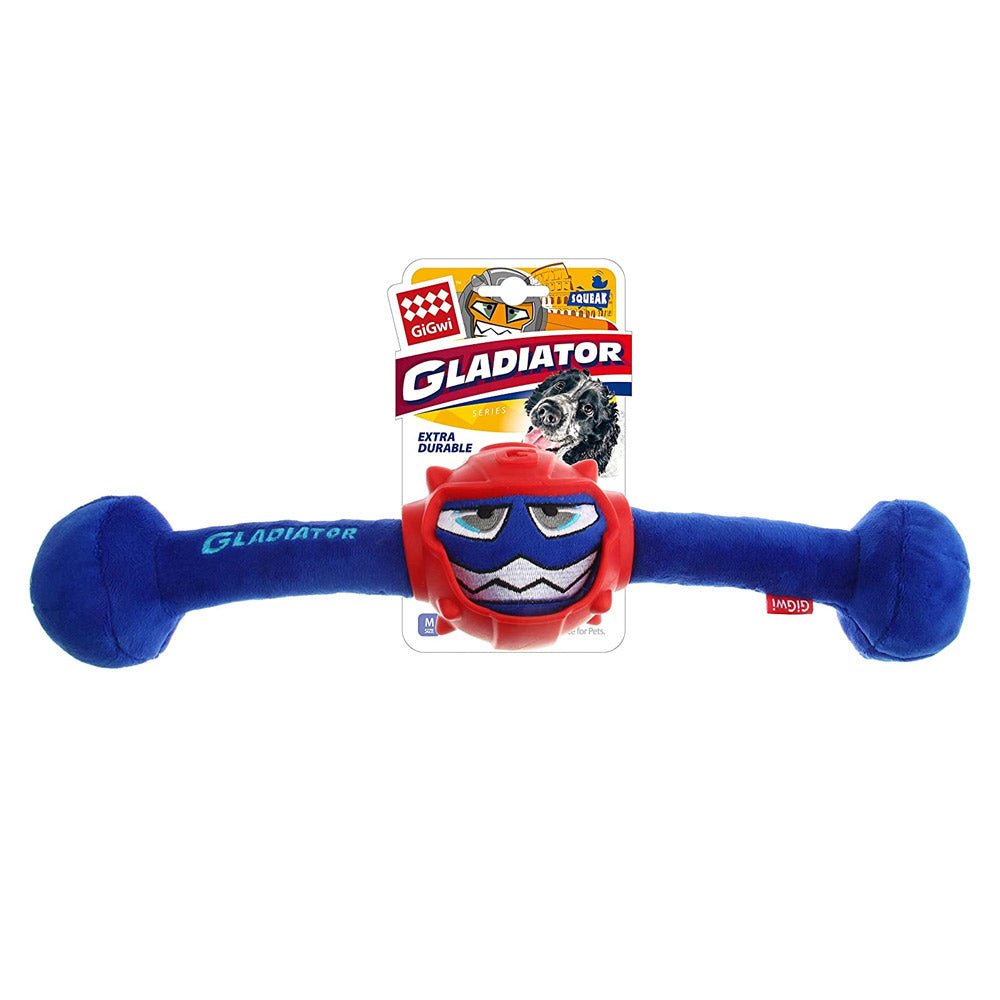 GiGwi Gladiator Squeaker Inside Plush/TPR Dog Toy (Medium) – Blue - Shopivet.com