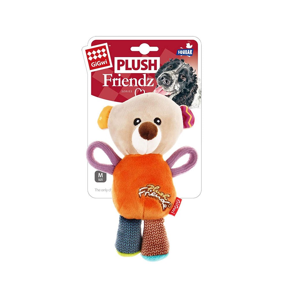 GiGwi Plush Friendz Squeaker Dog Toy – Bear - Shopivet.com