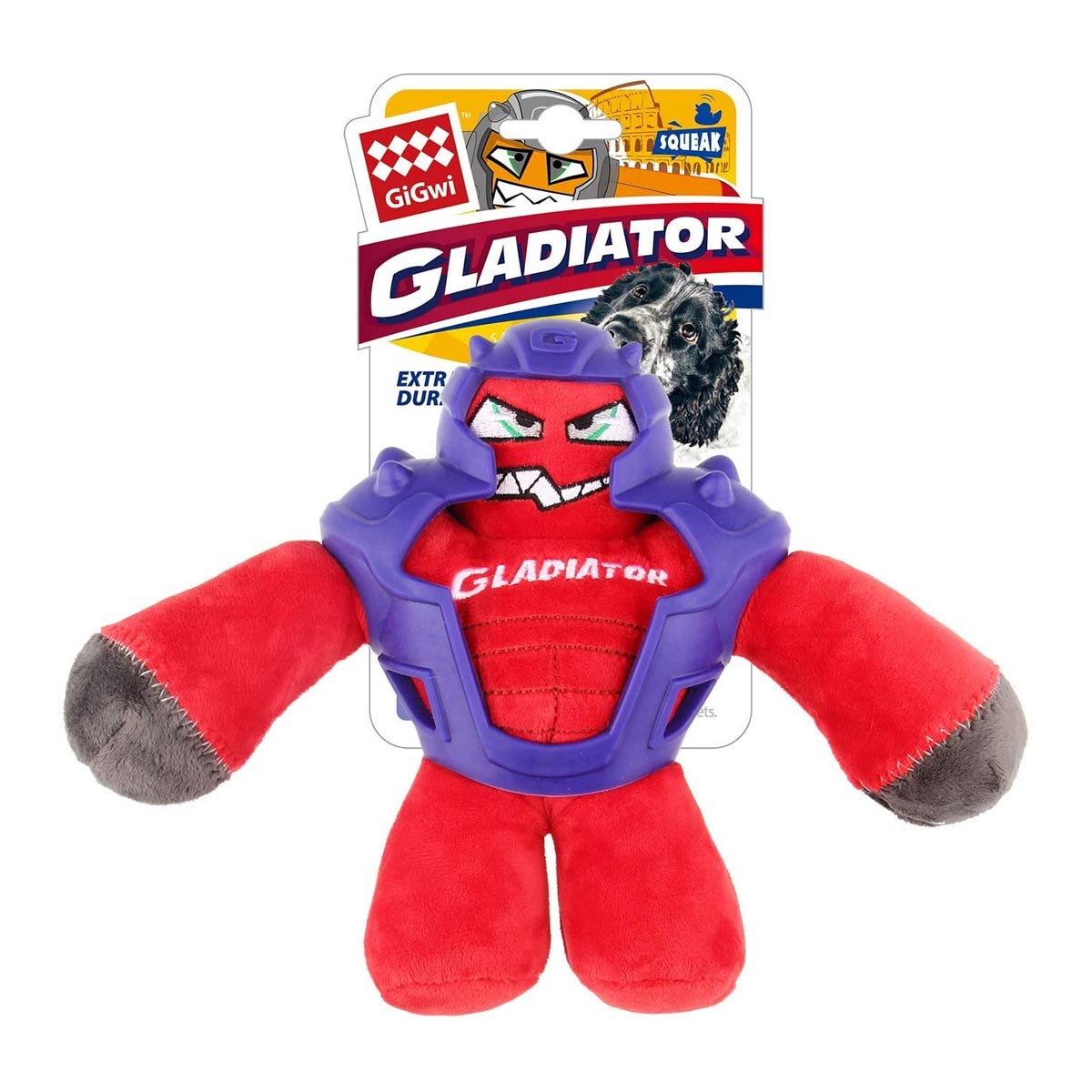 GIGWI Red Gladiator Plush TPR with Squeaker (Medium) - Shopivet.com