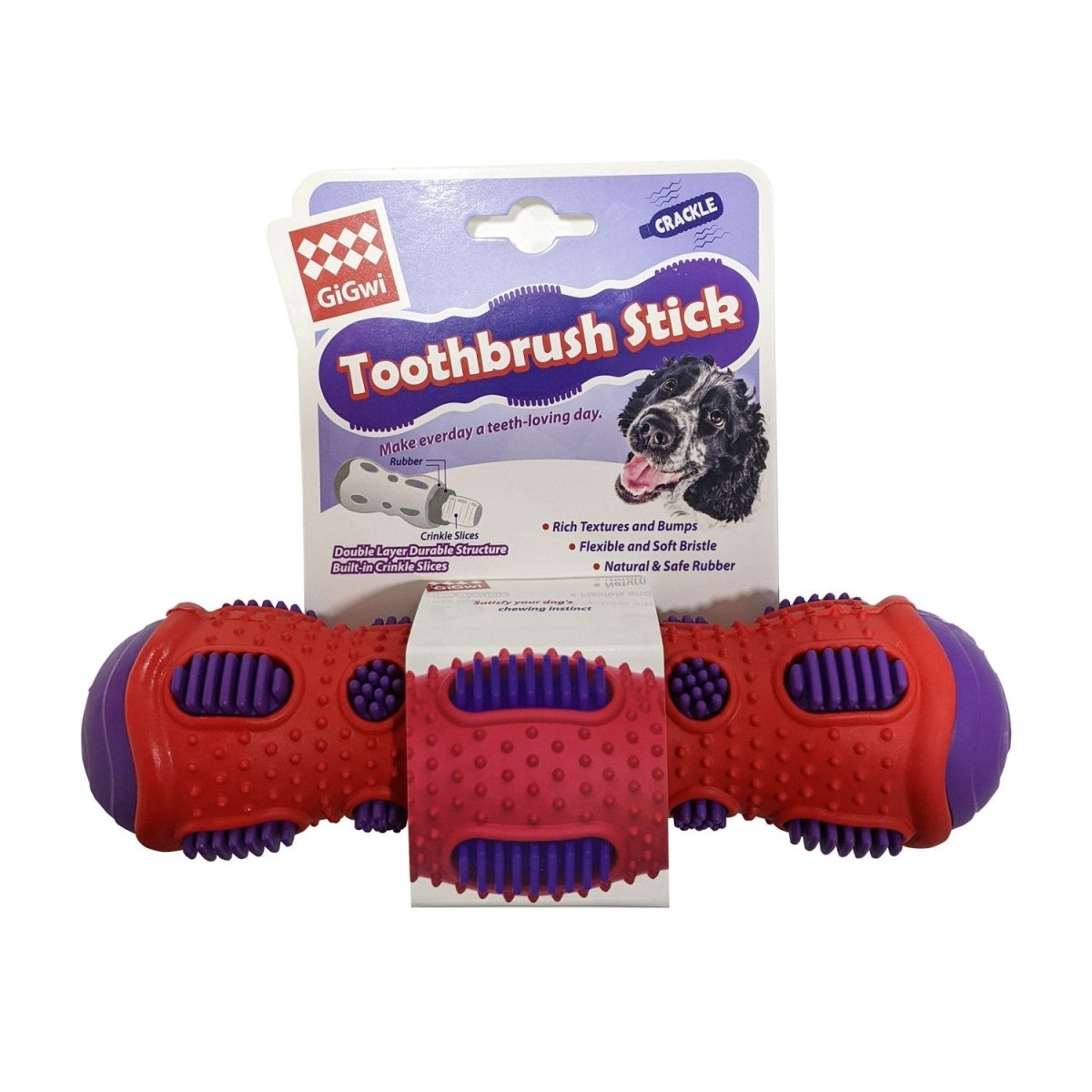 GiGwi Toothbrush Stick Rubber Dental Chew with Crackle Sound - Shopivet.com