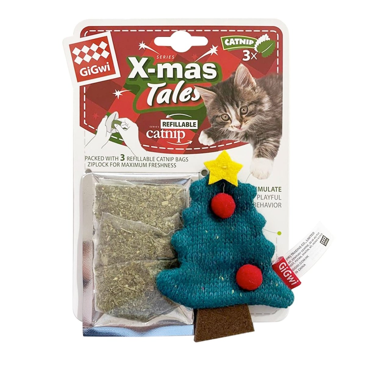 GiGwi X - mas Tales X - mas tree with 3 catnip in ziplock bag - Shopivet.com