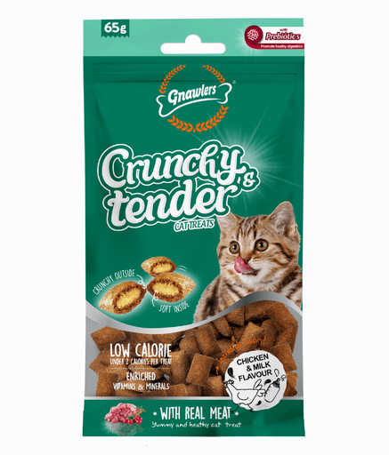 Gnawlers Crunchy & Tender Cat Treats 65g - Chicken & Milk Flavour - Shopivet.com